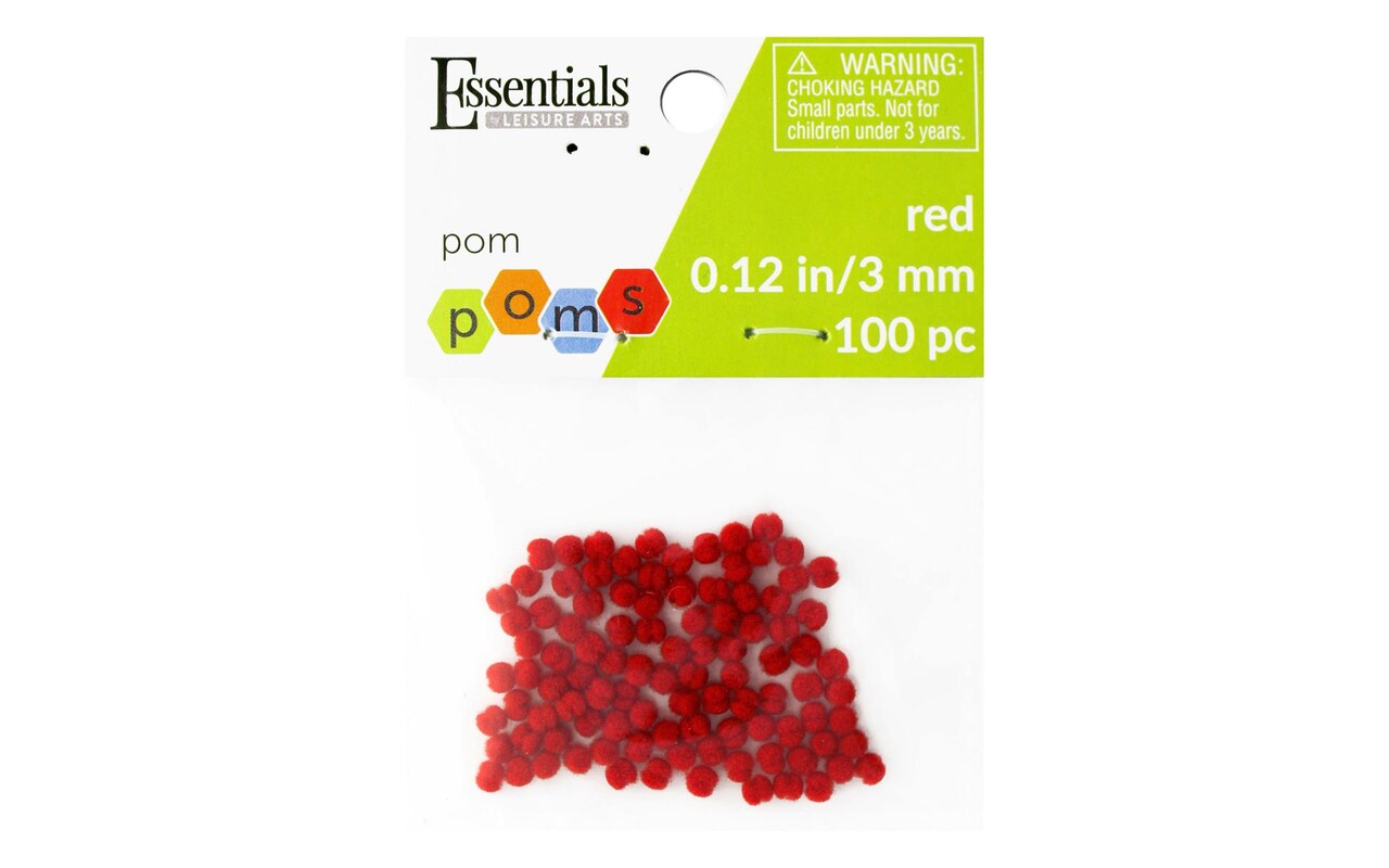 Essentials by Leisure Arts Pom Poms - Red - 3mm - 100 piece pom poms arts  and crafts - red pompoms for crafts - craft pom poms - puff balls for  crafts